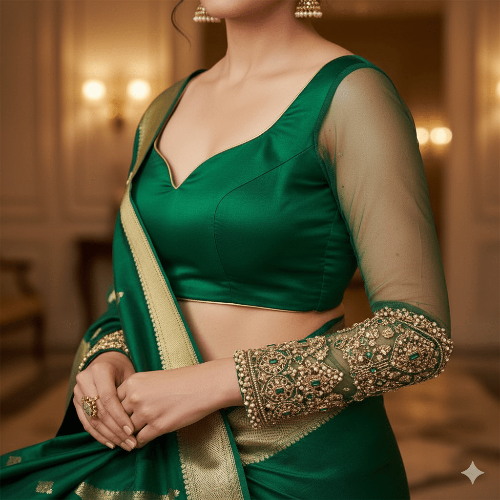 Elbow Length Net Sleeve Blouse