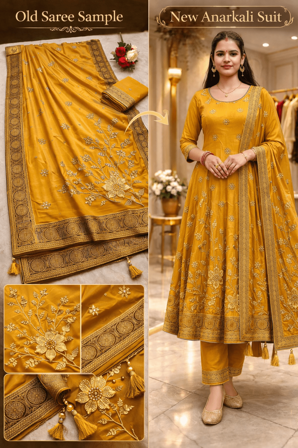 Old Saree to Anarkali Suit Dress Design