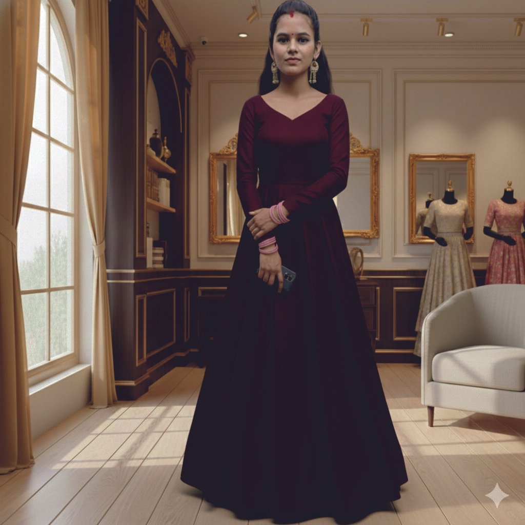 Gown Stitching Services in Prayagraj 3 Maroon A-Line Gown