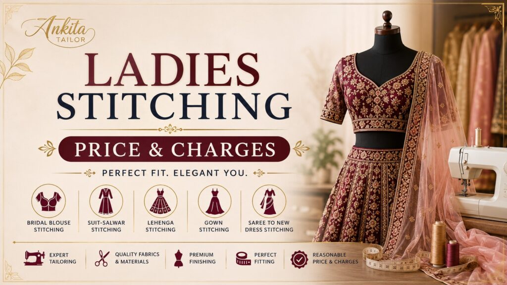 Latest Ladies Stitching Charges 2026,Bridal Blouse Stitching Price in Prayagraj, Suit Stitching Price in Prayagraj, Lehenga Stitching Charges in Prayagraj, Gown Stitching Price in Prayagraj, Saree to Dress Stitching Price Prayagraj