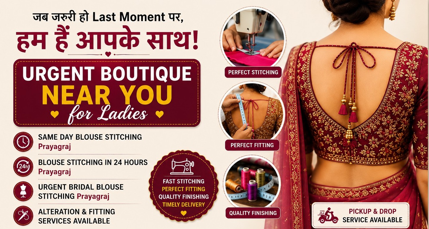 Urgent Boutique Near Me For Ladies, Same Day Blouse Stitching Prayagraj, Urgent Blouse Stitching Near Me Prayagraj, Urgent Bridal Blouse Stitching Prayagraj, Blouse Stitching In 24 Hours Prayagraj