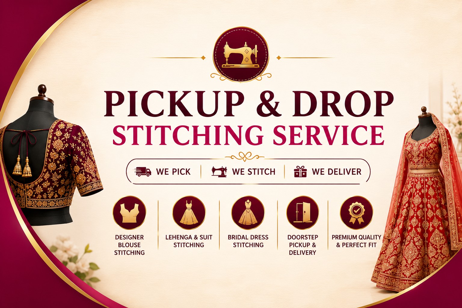 Pickup and Drop Stitching Service in Prayagraj, Doorstep Stitching Service in Prayagraj, Designer Blouse Stitching with Pickup and Drop in Prayagraj, Lehenga and Suit Stitching with Home Pickup in Prayagraj, Bridal Dress Stitching Service in Prayagraj