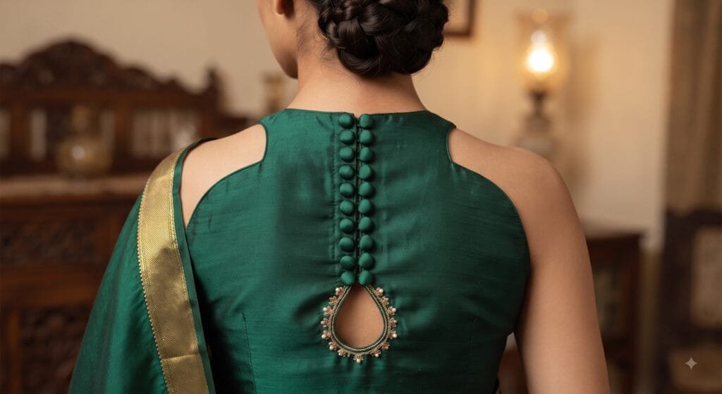 Potli Button वाला Silk Back Blouse