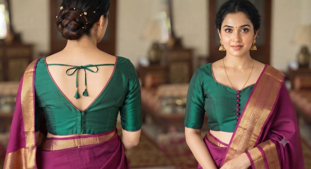 Simple silk saree blouse designs back and Front neck